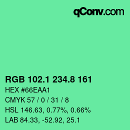 カラーコード: RGB 102.1 234.8 161 | qconv.com