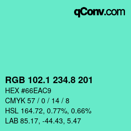 カラーコード: RGB 102.1 234.8 201 | qconv.com