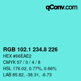 Color code: RGB 102.1 234.8 226 | qconv.com
