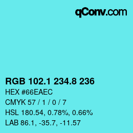 Color code: RGB 102.1 234.8 236 | qconv.com