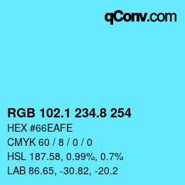 カラーコード: RGB 102.1 234.8 254 | qconv.com