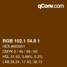 Color code: RGB 102.1 54.8 1 | qconv.com