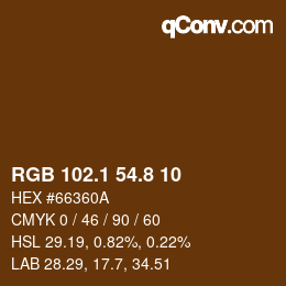 Color code: RGB 102.1 54.8 10 | qconv.com