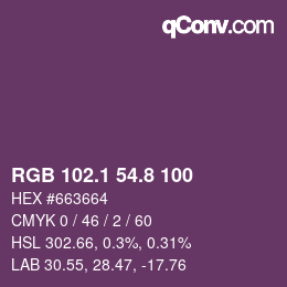 カラーコード: RGB 102.1 54.8 100 | qconv.com
