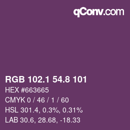 カラーコード: RGB 102.1 54.8 101 | qconv.com