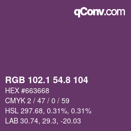カラーコード: RGB 102.1 54.8 104 | qconv.com