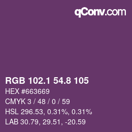 カラーコード: RGB 102.1 54.8 105 | qconv.com