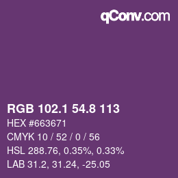 カラーコード: RGB 102.1 54.8 113 | qconv.com