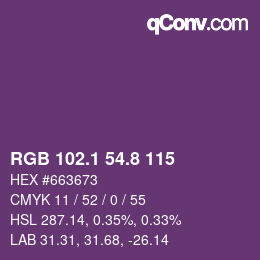カラーコード: RGB 102.1 54.8 115 | qconv.com