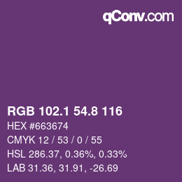 カラーコード: RGB 102.1 54.8 116 | qconv.com