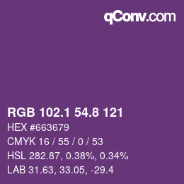 カラーコード: RGB 102.1 54.8 121 | qconv.com