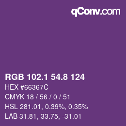 カラーコード: RGB 102.1 54.8 124 | qconv.com