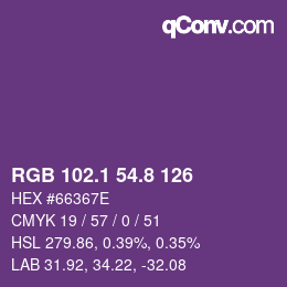 カラーコード: RGB 102.1 54.8 126 | qconv.com