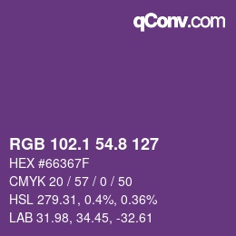 カラーコード: RGB 102.1 54.8 127 | qconv.com