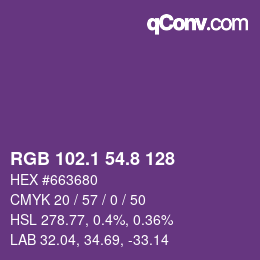 カラーコード: RGB 102.1 54.8 128 | qconv.com