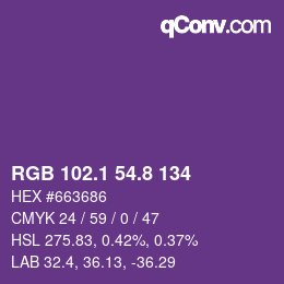 カラーコード: RGB 102.1 54.8 134 | qconv.com