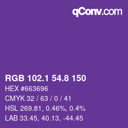 カラーコード: RGB 102.1 54.8 150 | qconv.com