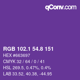 カラーコード: RGB 102.1 54.8 151 | qconv.com