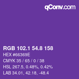 カラーコード: RGB 102.1 54.8 158 | qconv.com