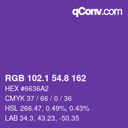 カラーコード: RGB 102.1 54.8 162 | qconv.com