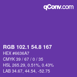カラーコード: RGB 102.1 54.8 167 | qconv.com