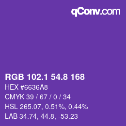 カラーコード: RGB 102.1 54.8 168 | qconv.com