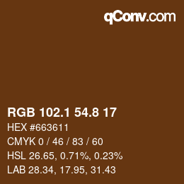 Color code: RGB 102.1 54.8 17 | qconv.com