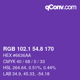カラーコード: RGB 102.1 54.8 170 | qconv.com