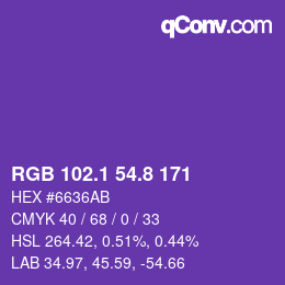 カラーコード: RGB 102.1 54.8 171 | qconv.com