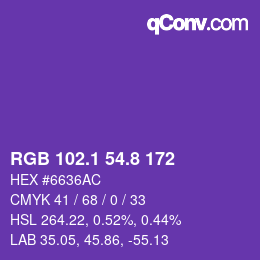 カラーコード: RGB 102.1 54.8 172 | qconv.com