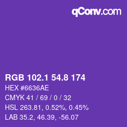 カラーコード: RGB 102.1 54.8 174 | qconv.com