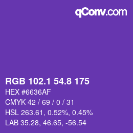 カラーコード: RGB 102.1 54.8 175 | qconv.com