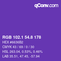 カラーコード: RGB 102.1 54.8 178 | qconv.com