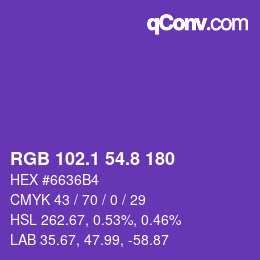 カラーコード: RGB 102.1 54.8 180 | qconv.com