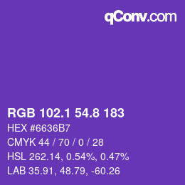 カラーコード: RGB 102.1 54.8 183 | qconv.com