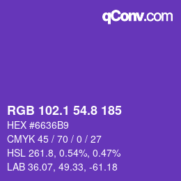 カラーコード: RGB 102.1 54.8 185 | qconv.com