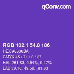 カラーコード: RGB 102.1 54.8 186 | qconv.com