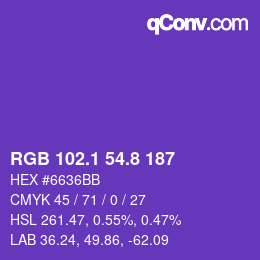 カラーコード: RGB 102.1 54.8 187 | qconv.com