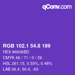 カラーコード: RGB 102.1 54.8 189 | qconv.com