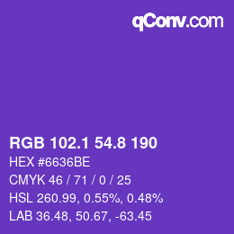 カラーコード: RGB 102.1 54.8 190 | qconv.com