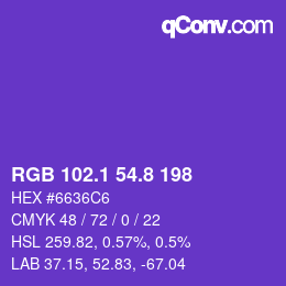 カラーコード: RGB 102.1 54.8 198 | qconv.com