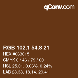 カラーコード: RGB 102.1 54.8 21 | qconv.com