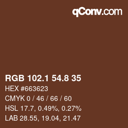 Color code: RGB 102.1 54.8 35 | qconv.com