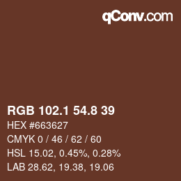 Farbcode: RGB 102.1 54.8 39 | qconv.com