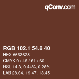 Color code: RGB 102.1 54.8 40 | qconv.com