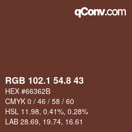 Color code: RGB 102.1 54.8 43 | qconv.com