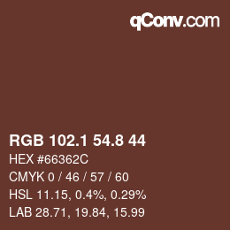 Color code: RGB 102.1 54.8 44 | qconv.com