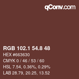 カラーコード: RGB 102.1 54.8 48 | qconv.com