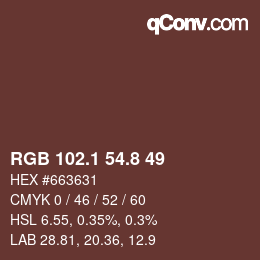 Color code: RGB 102.1 54.8 49 | qconv.com