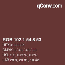 Color code: RGB 102.1 54.8 53 | qconv.com